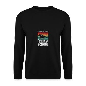 Lustiges Zitatpferd Ride Horse gezwungen, zur Schu - Unisex Pullover - Schwarz - Vorne - Alina (178cm) & Michal (187cm)