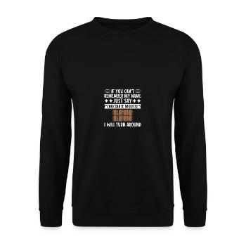 Erinnere dich an meinen Namen Schokoladenmousse - Unisex Pullover - Schwarz - Vorne - Alina (178cm) & Michal (187cm)