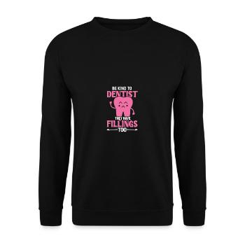 Sei freundlich zu Zahnarzt, sie haben auch Füllung - Unisex Pullover - Schwarz - Vorne - Alina (178cm) & Michal (187cm)