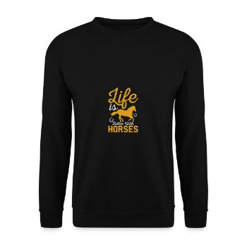 Das Leben ist besser mit Pferden - Unisex Pullover - Schwarz - Vorne - Alina (178cm) & Michal (187cm)