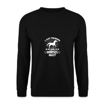 Ich liebe nur liebe Pferde okay, okay - Unisex Pullover - Schwarz - Vorne - Alina (178cm) & Michal (187cm)