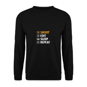 Schießen bearbeiten schlaf wiederholen lustigen fo - Unisex Pullover - Schwarz - Vorne - Alina (178cm) & Michal (187cm)