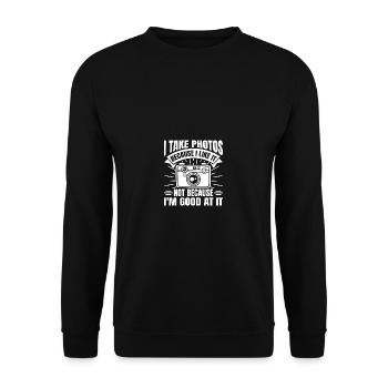 Ich mache Fotos, weil es mir gefällt - Unisex Pullover - Schwarz - Vorne - Alina (178cm) & Michal (187cm)