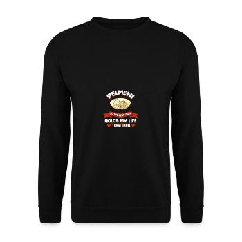 Pelmeni hält mein Leben zusammen Lustiger Knödelhu - Unisex Pullover - Schwarz - Vorne - Alina (178cm) & Michal (187cm)