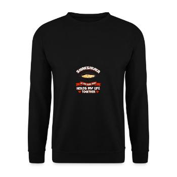Shakshuka hält mein Leben zusammen lustiger Eierst - Unisex Pullover - Schwarz - Vorne - Alina (178cm) & Michal (187cm)