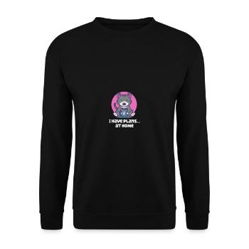 Ich habe Pläne zu Hause introvertiert Nerd Antisoz - Unisex Pullover - Schwarz - Vorne - Alina (178cm) & Michal (187cm)