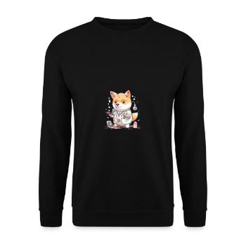 japanisch Hund Shiba Inu als Arzt Wissenschaftler - Unisex Pullover - Schwarz - Vorne - Alina (178cm) & Michal (187cm)