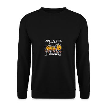 Lustiges Zitat nur ein Mädchen, das Zitronen liebt - Unisex Pullover - Schwarz - Vorne - Alina (178cm) & Michal (187cm)
