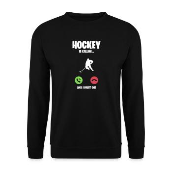 Hockey ruft an ich muss los Geschenk - Unisex Pullover - Schwarz - Vorne - Alina (178cm) & Michal (187cm)