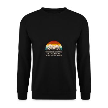 Viel Glück beim Einkaufen in lustigen Buchliebhabe - Unisex Pullover - Schwarz - Vorne - Alina (178cm) & Michal (187cm)