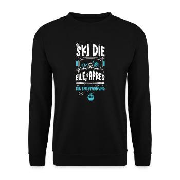 Ski die Eile, Apres die Entspannung - Unisex Pullover - Schwarz - Vorne - Alina (178cm) & Michal (187cm)