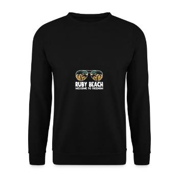 Beach Welcome to Freedom Experience Sayings Zi - Unisex Sweatshirt - black - Front - Alina (178cm) & Michal (187cm)