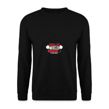 Muskeln installieren Bitte warten Sie - Unisex Pullover - Schwarz - Vorne - Alina (178cm) & Michal (187cm)