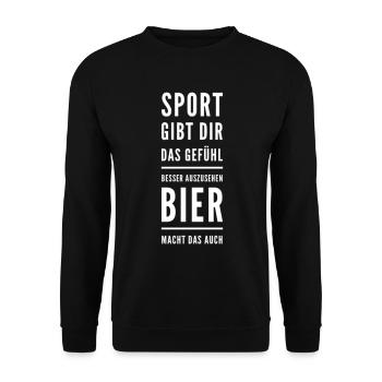 Bier Besser Aussehen Lustiger Bier Spruch - Unisex Pullover - Schwarz - Vorne - Alina (178cm) & Michal (187cm)