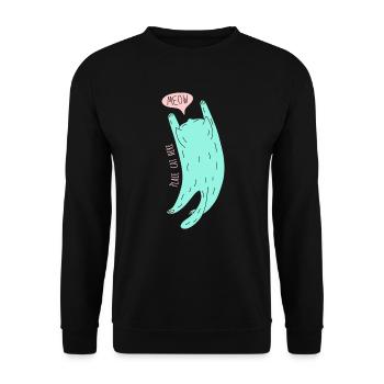"Place cat here", minz und rosa - Unisex Pullover - Schwarz - Vorne - Alina (178cm) & Michal (187cm)