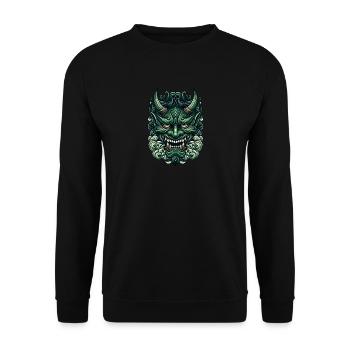 Japanischer Dämon Oni Tattoo Stil - Unisex Pullover - Schwarz - Vorne - Alina (178cm) & Michal (187cm)