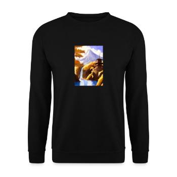 Japan Tower Wasserfall Gemälde - Unisex Pullover - Schwarz - Vorne - Alina (178cm) & Michal (187cm)