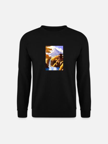Japan Tower Wasserfall Gemälde - Unisex Pullover - Schwarz