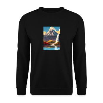 Japan Tower Wasserfall Gemälde - Unisex Pullover - Schwarz - Vorne - Alina (178cm) & Michal (187cm)