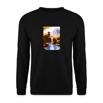 Japan Tower Wasserfall Gemälde - Unisex Pullover - Schwarz - Vorne - Alina (178cm) & Michal (187cm)