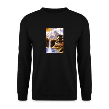 Japan Tower Wasserfall Gemälde - Unisex Pullover - Schwarz - Vorne - Alina (178cm) & Michal (187cm)