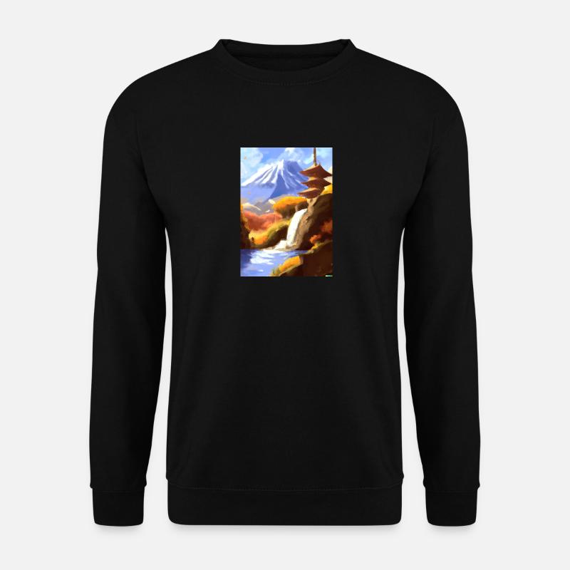 Japan Tower Wasserfall Gemälde - Unisex Pullover - Schwarz
