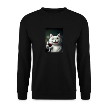 Katze mit Wein - Unisex Pullover - Schwarz - Vorne - Alina (178cm) & Michal (187cm)