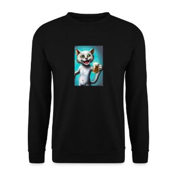 Glückliche Katze mit Bier - Unisex Pullover - Schwarz - Vorne - Alina (178cm) & Michal (187cm)