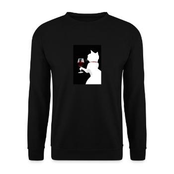 Katze mit Wein - Unisex Pullover - Schwarz - Vorne - Alina (178cm) & Michal (187cm)