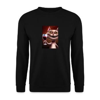 Katze mit Wein - Unisex Pullover - Schwarz - Vorne - Alina (178cm) & Michal (187cm)