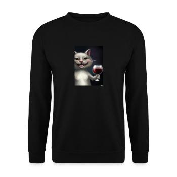 Katze mit Wein - Unisex Pullover - Schwarz - Vorne - Alina (178cm) & Michal (187cm)