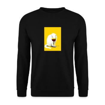 Katze mit Wein - Unisex Pullover - Schwarz - Vorne - Alina (178cm) & Michal (187cm)