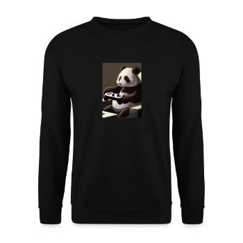 Panda mit Controller - Unisex Pullover - Schwarz - Vorne - Alina (178cm) & Michal (187cm)