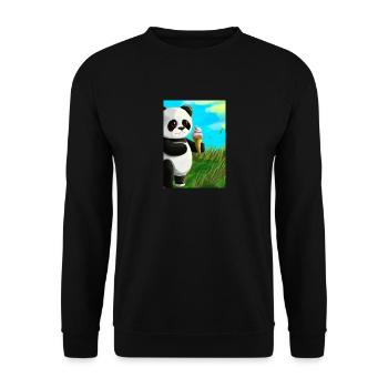 Panda mit Eiscreme - Unisex Pullover - Schwarz - Vorne - Alina (178cm) & Michal (187cm)