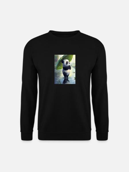 Panda mit Blattschirm - Unisex Pullover - Schwarz