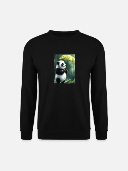 Panda mit Blattschirm - Unisex Pullover - Schwarz