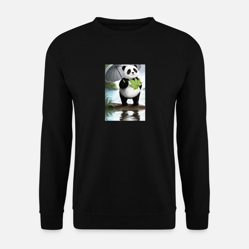 Panda mit Blattschirm - Unisex Pullover - Schwarz
