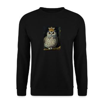 Eule mit Krone - Unisex Pullover - Schwarz - Vorne - Alina (178cm) & Michal (187cm)