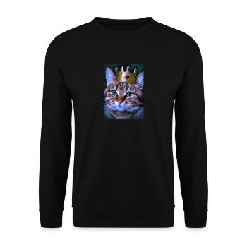Katze mit Krone - Unisex Pullover - Schwarz - Vorne - Alina (178cm) & Michal (187cm)