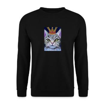 Katze mit Krone - Unisex Pullover - Schwarz - Vorne - Alina (178cm) & Michal (187cm)
