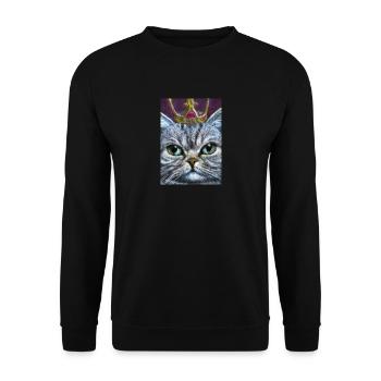 Katze mit Krone - Unisex Pullover - Schwarz - Vorne - Alina (178cm) & Michal (187cm)