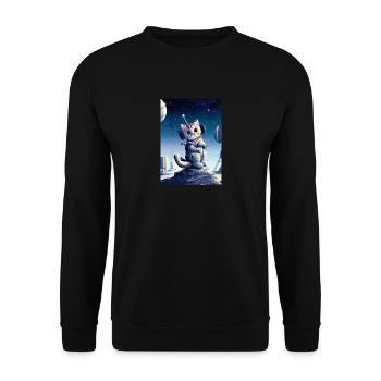 Astronautenkatze - Unisex Pullover - Schwarz - Vorne - Alina (178cm) & Michal (187cm)