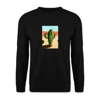 Lachender Kaktus in der Wüste - Unisex Pullover - Schwarz - Vorne - Alina (178cm) & Michal (187cm)