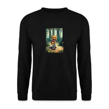 Katze fährt Fahrrad - Unisex Pullover - Schwarz - Vorne - Alina (178cm) & Michal (187cm)