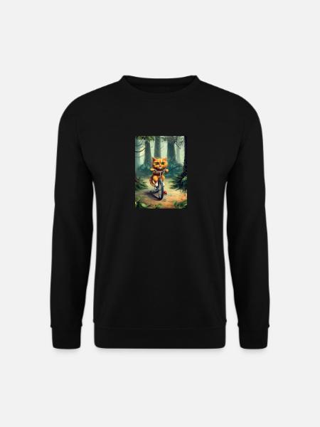Katze fährt Fahrrad - Unisex Pullover - Schwarz
