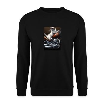 Motorrad Katze - Unisex Pullover - Schwarz - Vorne - Alina (178cm) & Michal (187cm)