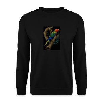 Papagei auf einem Baum - Unisex Pullover - Schwarz - Vorne - Alina (178cm) & Michal (187cm)