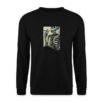 Skelett raucht eine Zigarette - Unisex Pullover - Schwarz - Vorne - Alina (178cm) & Michal (187cm)