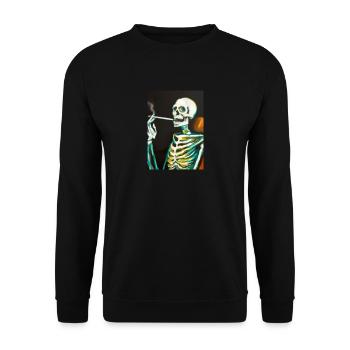 Skelett raucht eine Zigarette - Unisex Pullover - Schwarz - Vorne - Alina (178cm) & Michal (187cm)
