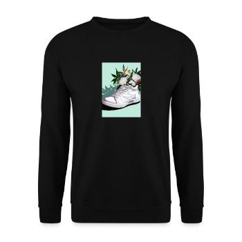 Sneaker mit Blumen - Unisex Pullover - Schwarz - Vorne - Alina (178cm) & Michal (187cm)